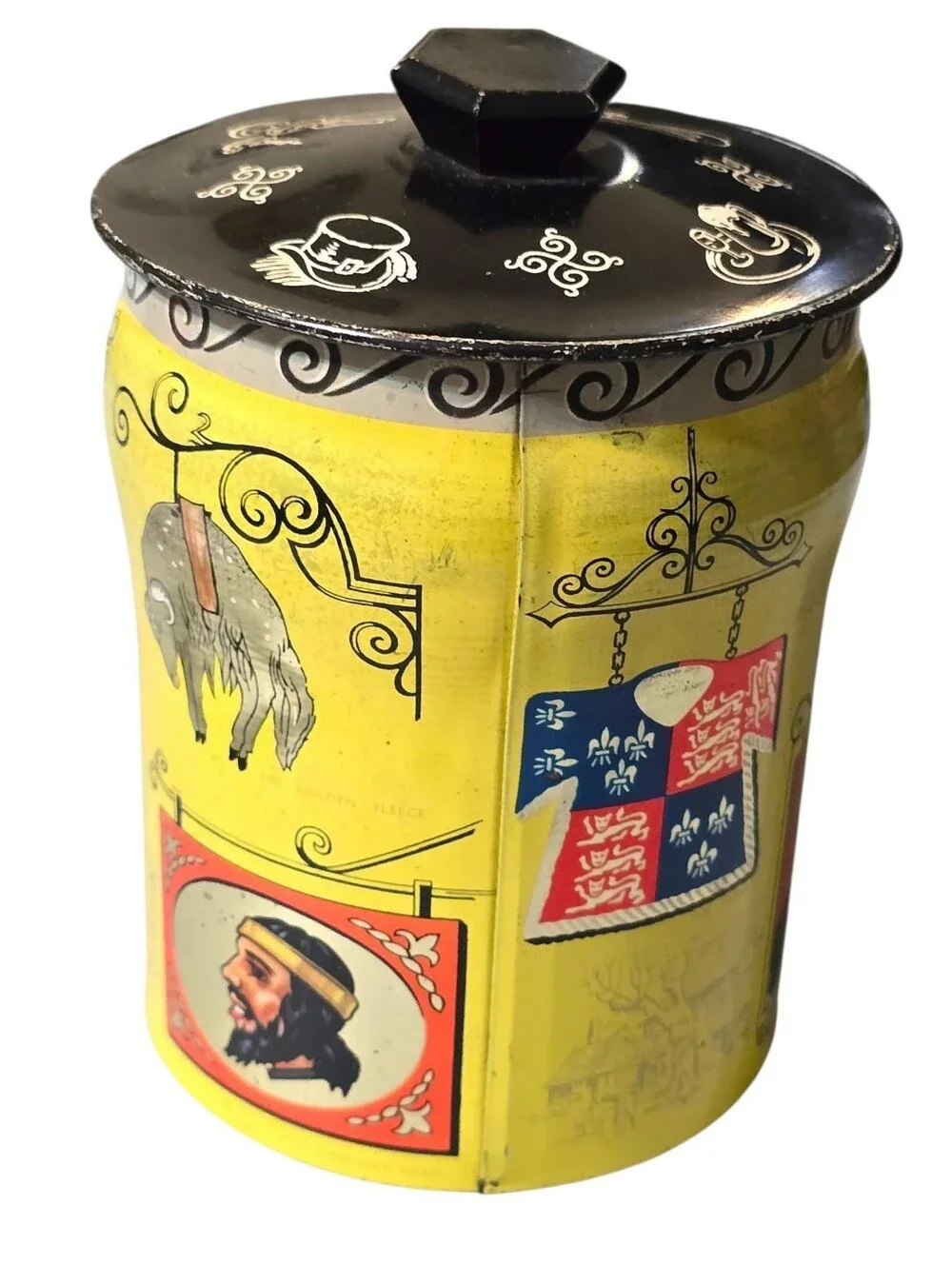 Vintage | Yellow Decorative Tin Canister with Lid